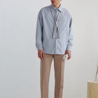 Plain Pocketed Shirt With Tie