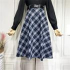 Plaid Woolen Midi A-line Skirt