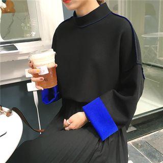 Color-block Loose-fit Mock-neck Sweatshirt