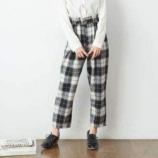 Cropped Plaid Pants Black - One Size