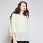 Square-neck Balloon-sleeve Textured Top