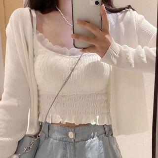 Camisole Top / Cardigan / High-waist Wide-leg Pants
