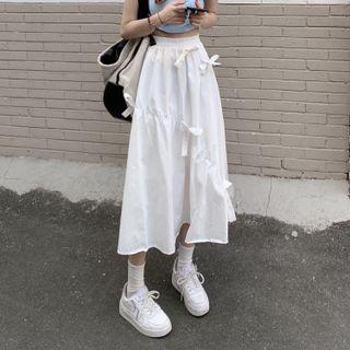 Bow Shirred Midi A-line Skirt