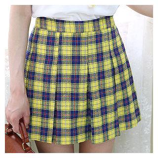 Pleated Check-pattern Miniskirt