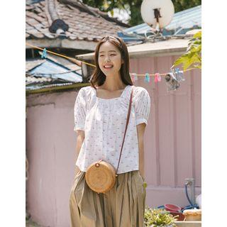 Cherry Pattern Puff-sleeve Blouse