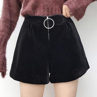 High-waist Plain Velvet Shorts Black - One Size