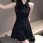 Sleeveless Halter Neck Mini A-line Dress / Long-sleeve Shrug / Set