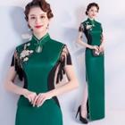 Sleeveless Tasseled Floral Embroidered Maxi Qipao Dress