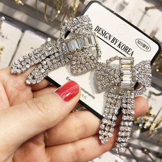 Rhinestone Bow Earring Bow - Silver - One Size