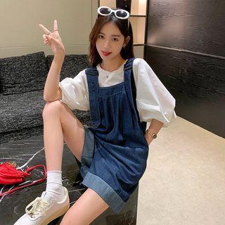 Short-sleeve Blouse / Denim Jumper Shorts