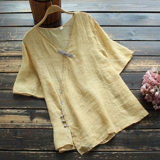 Short-sleeve Frog Buttoned Blouse