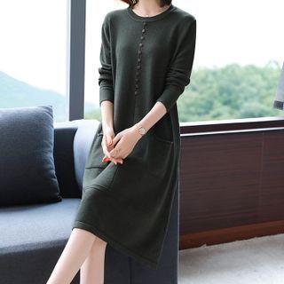 Long-sleeve Round-neck Medium Long Knit Dress