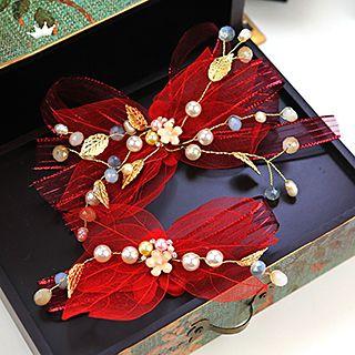 Set Of 2: Embellished Lace Bow Hair Clip
