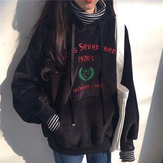 Mock Two Piece Velvet Embroidered Hoodie