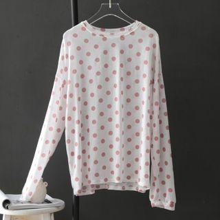 Long-sleeve Dotted T-shirt Pink Dots - White - One Size
