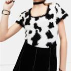 Faux Fur Cow Print Short Sleeve Cropped Top