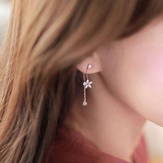 Flower Rhinestone Drop Earrings Metallic Pink - One Size