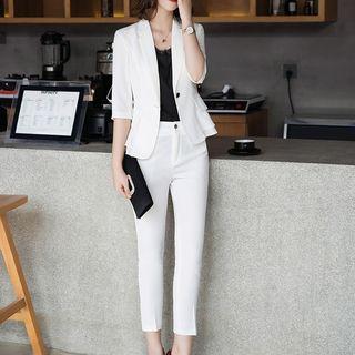 3/4-sleeve Single-breasted Blazer / Dress Pants / Spaghetti Strap Top / Set
