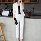 3/4-sleeve Single-breasted Blazer / Dress Pants / Spaghetti Strap Top / Set