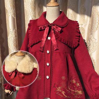 Rabbit Embroidered Single-breasted A-line Coat