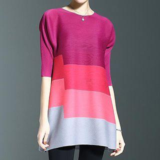 Colour Block Elbow-sleeve Dress