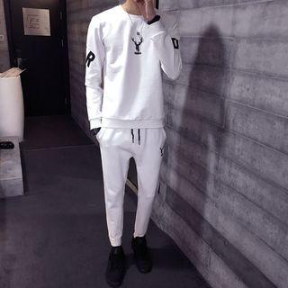 Set: Deer Embroidered Pullover + Jogger Pants