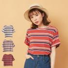 Short Sleeve Striped Cropped T-shirt