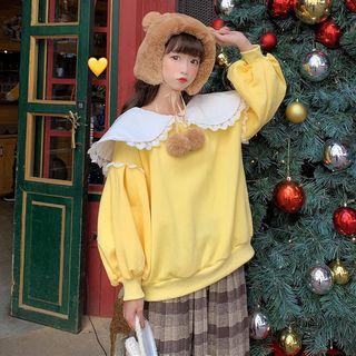 Lace Trim Pullover Yellow - One Size