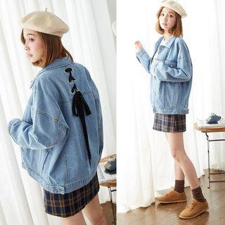 Lace-up Back Denim Jacket Light Blue - One Size