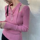 Mock Two-piece Long-sleeve Slim-fit Knit Top