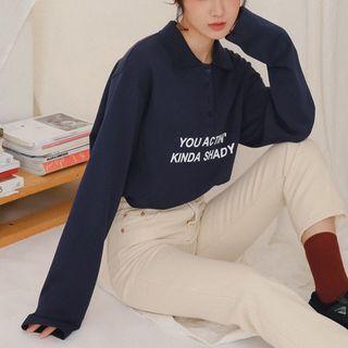 Lettering Collared Long-sleeve T-shirt