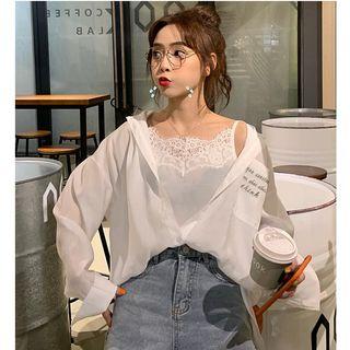 Wide Small Heart Mock Two-piece Shirt Top