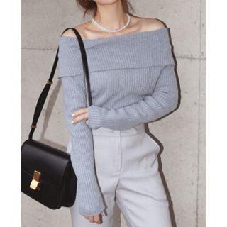 Off-shoulder Slim-fit Rib-knit Top