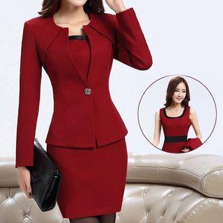 Set: Buttoned Blazer + Sleeveless Mini Sheath Dress