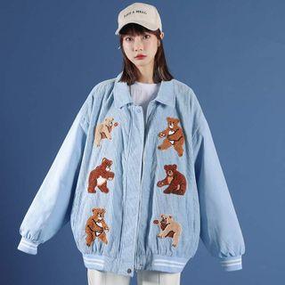 Bear Embroidered Corduroy Jacket