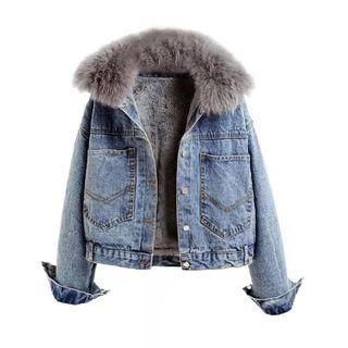Fluffy Button Denim Jacket