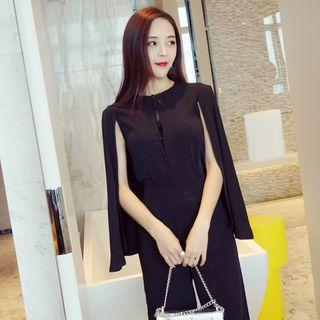 Set: Cape-sleeve Top + Cropped Wide Leg Pants