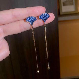 Rhinestone Drop Earring 1 Pair - S925 Silver Needle - Blue Rhinestone - Gold - One Size