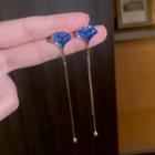 Rhinestone Drop Earring 1 Pair - S925 Silver Needle - Blue Rhinestone - Gold - One Size