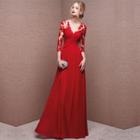 Elbow Sleeve V-neck Mermaid Evening Gown
