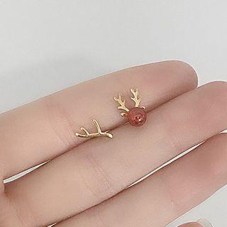 Non-matching 925 Sterling Silver Deer Horn & Bead Earring