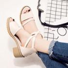 Chunky-heel Stitched Cross-strap Sandals