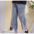 Distressed Irregular Hem Cropped Jeans