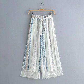 Tie-waist Print Lace Trim Wide Leg Pants