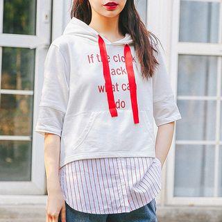 Striped Panel Short-sleeve Hoodie