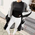 Drop-shoulder Color-block Cardigan Black - One Size