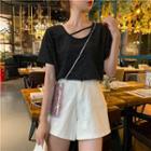 Glitter Keyhole Short-sleeve T-shirt Black - One Size