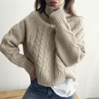 High-neck Raglan-sleeve Cable-knit Sweater