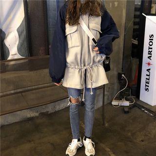 Color Block Drawstring-waist Jacket