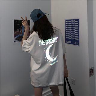 Reflective Moon Printed Short-sleeve T-shirt